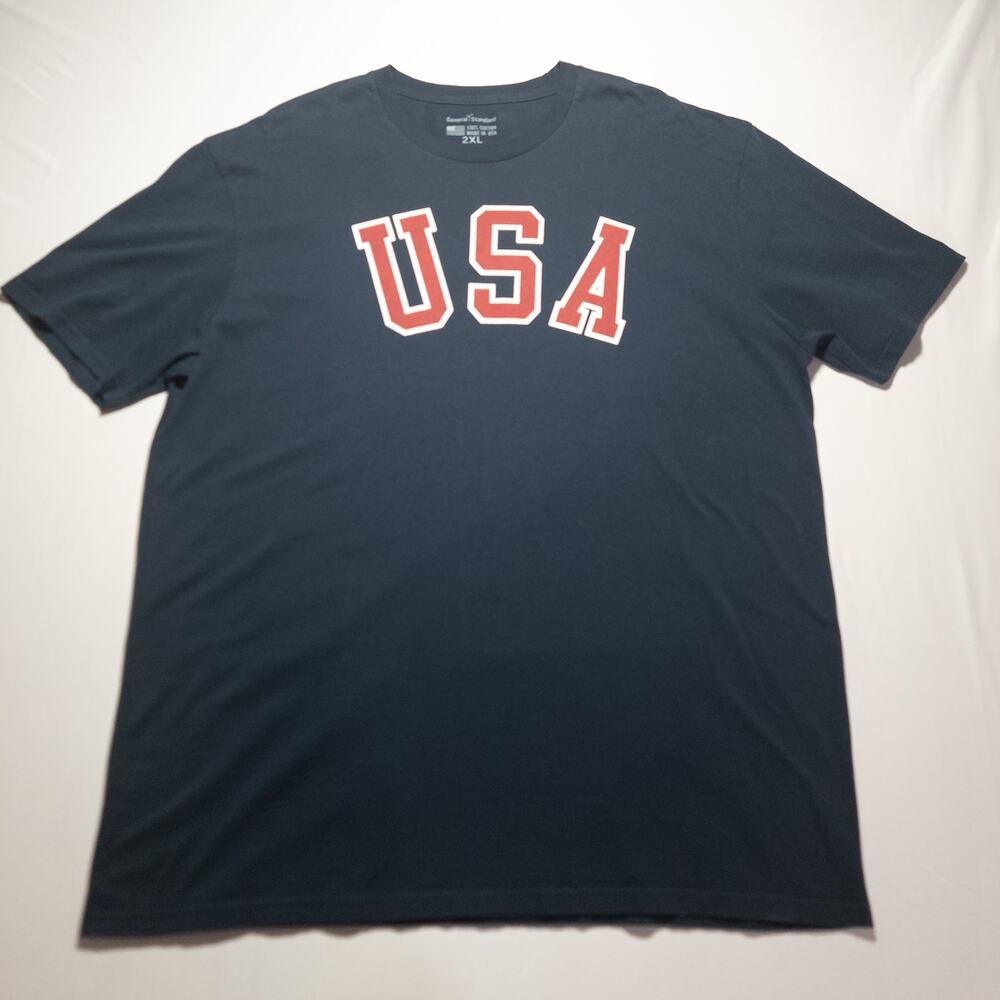 General Standard USA Graphic T-Shirt Mens 2XL Navy Blue Made In USA Patriotic
